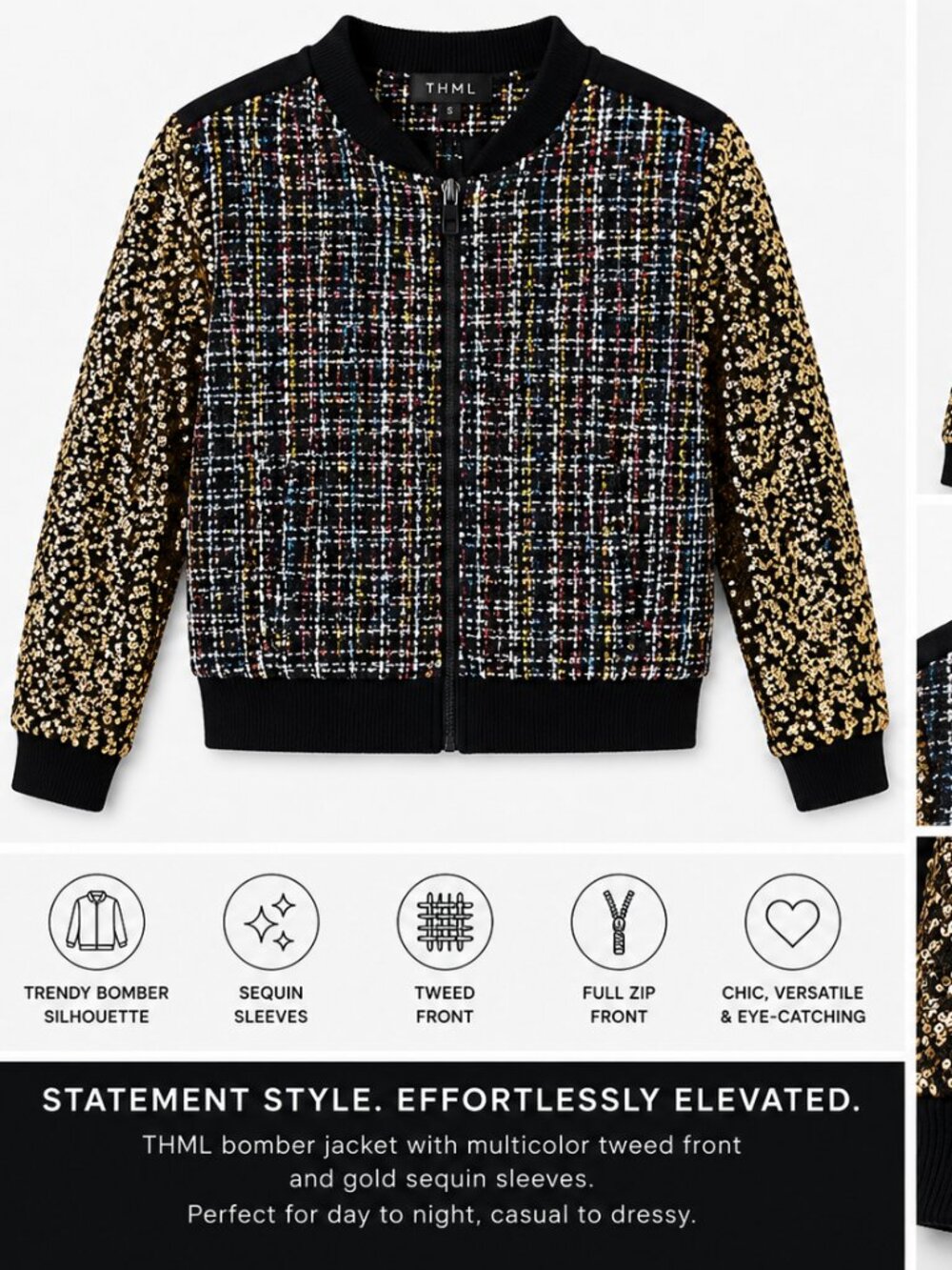THML Tweed & Sequin Bomber Jacket